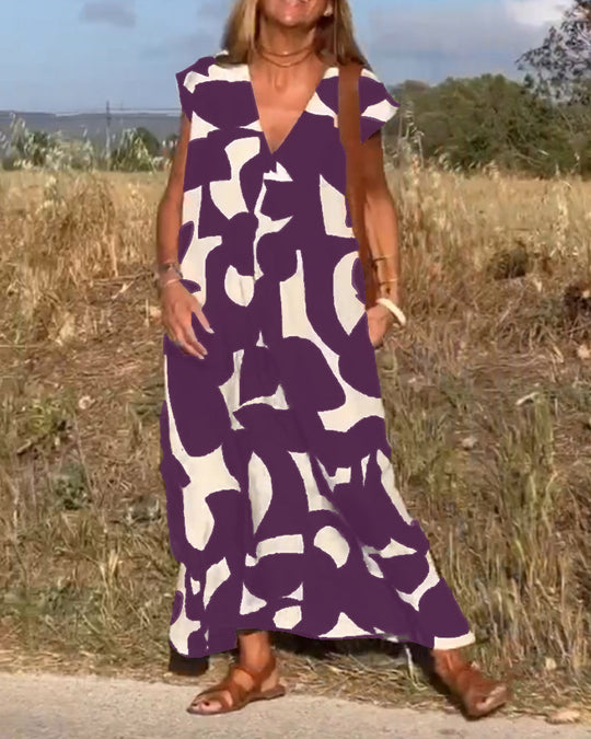 Maxikleid mit Print und V-Ausschnitt