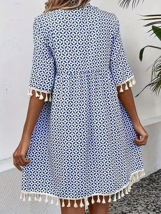 Heidi-Mode | All Over Print Kleid mit Fransen