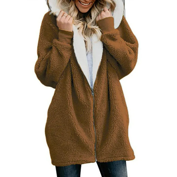 HeidiMode | Flauschiger Fleecemantel Mit Kapuze Und Weicher Tasche