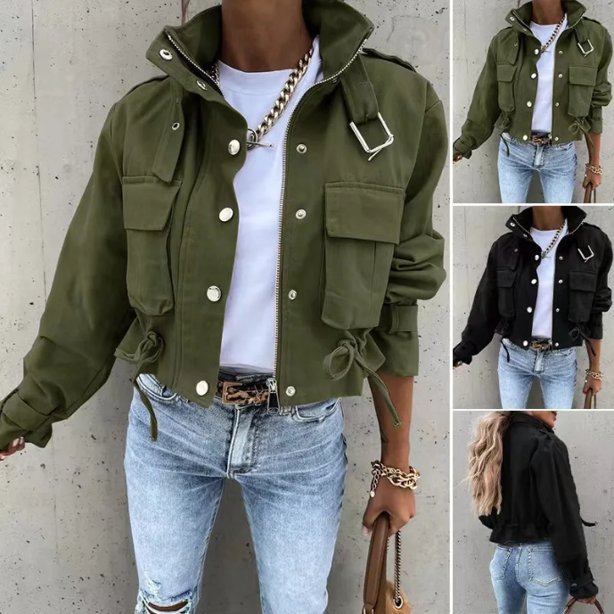 Heidi-Mode | Bedruckte Bomberjack Damen, Kurze Jacke mit Verstellbarem Kordelzug