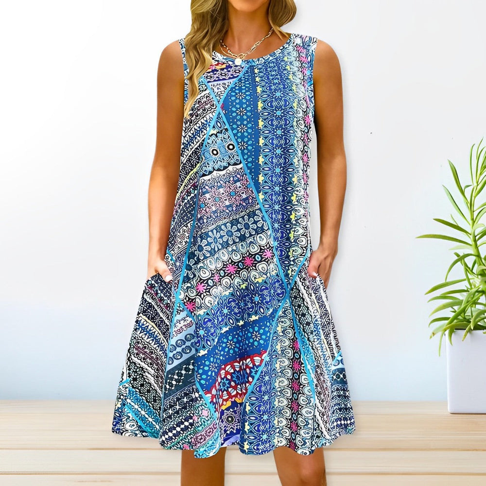 ärmelloses geblümtes Boho-Kleid