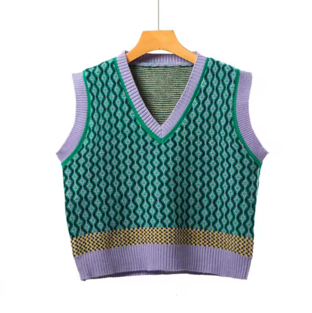 Heidi-Mode | Gestrickte Ärmellose Weste mit Rundhalsausschnitt