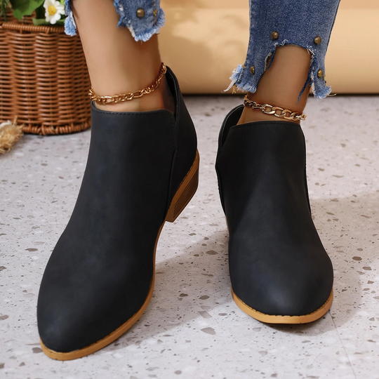 Heidi-Mode | Klassischer Stil Ankle Boots mit Holzabsatz und Einfacher Anziehhilfe Damen Ankle Boots