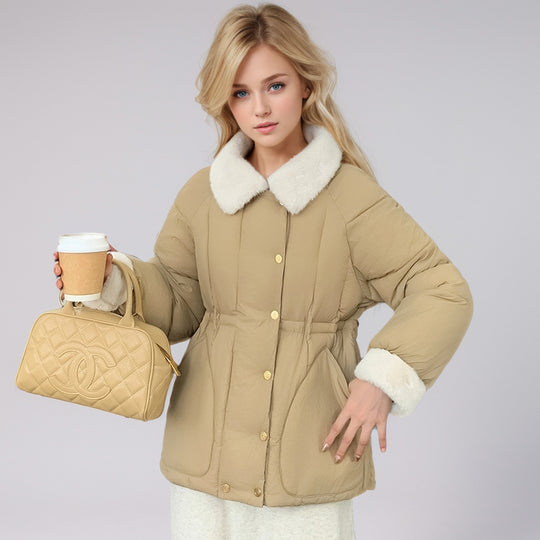 Heidi Mode | Festliche Fellkragen Kapuzen Kurze Baumwolljacke