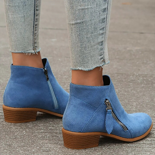 Heidi-Mode | Modische Stiefeletten für Damen mit Reißverschluss und Niedrigem Absatz Damen Stiefeletten