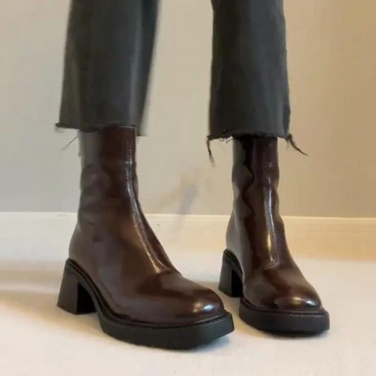 Heidi-Mode | Stilvolle Leder Ankle Boots mit Blockabsatz für Damen Damen Ankle Boots