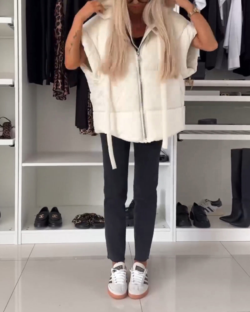 Heidi-Mode | Jacken mit Kapuze Einfarbig Reißverschluss und Kurzen Ärmeln