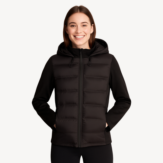 Heidi-Mode | Schwarze Pufferjacke mit Kapuze für Frauen