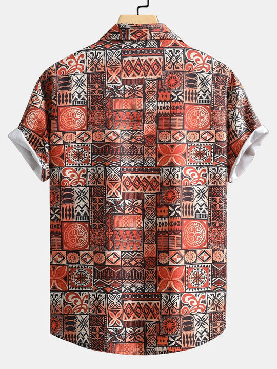 Patchwork Print Button Up Hemd