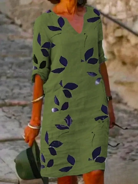Basic-Damenkleid mit halben Ärmeln und Blumendruck