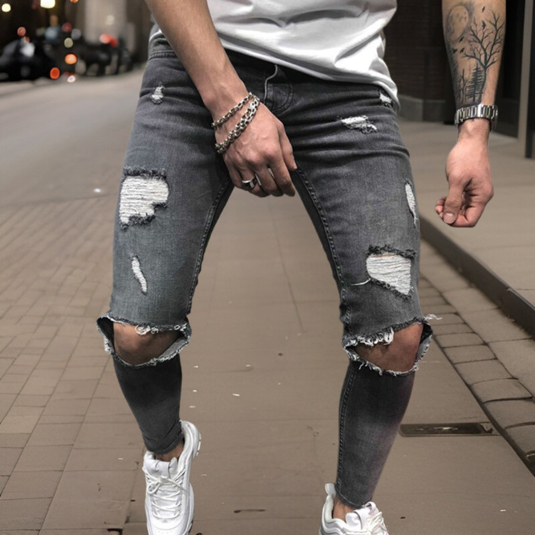 Premium zerrissener Jeansstoff