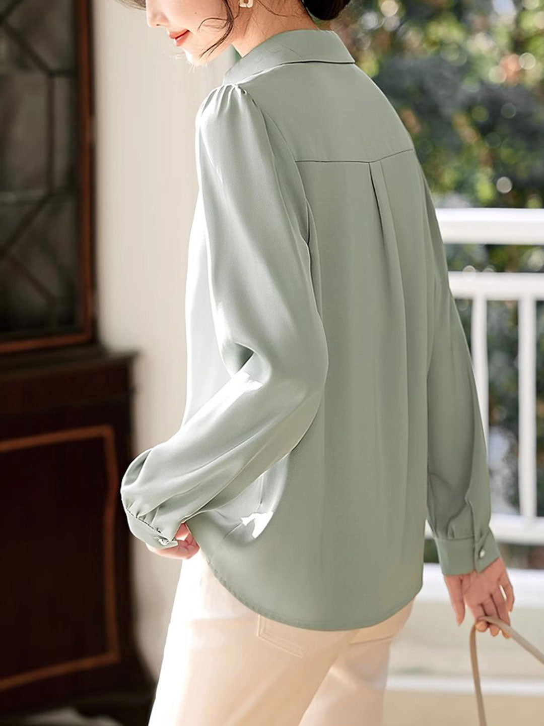 Heidi-Mode | Top Elegante V-Ausschnitt Satin Hemd