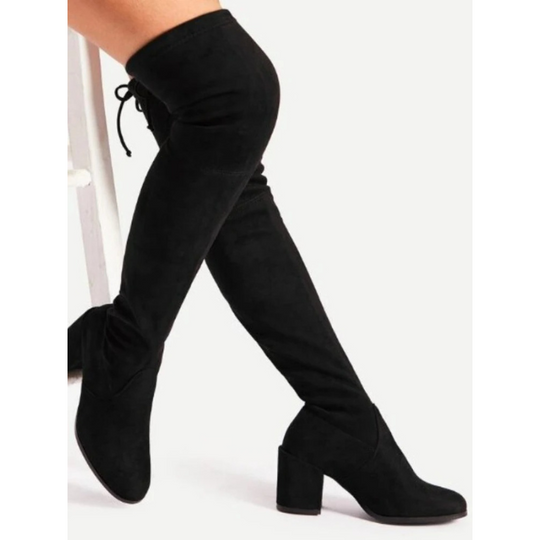 Heidi-Mode | Overknee Wildleder Stiefel mit Blockabsatz Trendige Damenstiefel