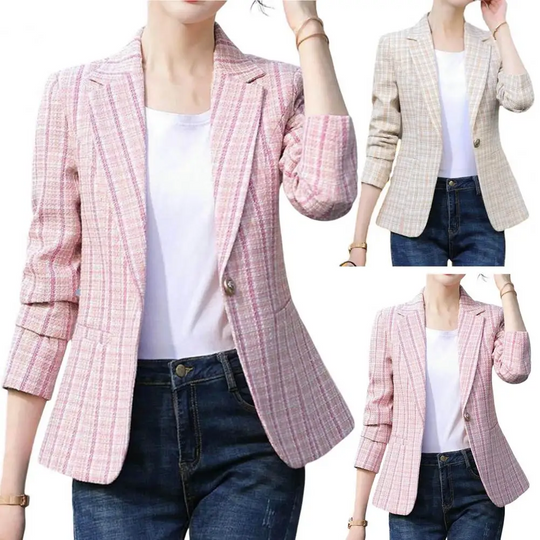 Heidi-Mode - Klassische und Stilvolle Herbst Karierte Blazer mit Ein-Knopf-Verschluss für Frauen