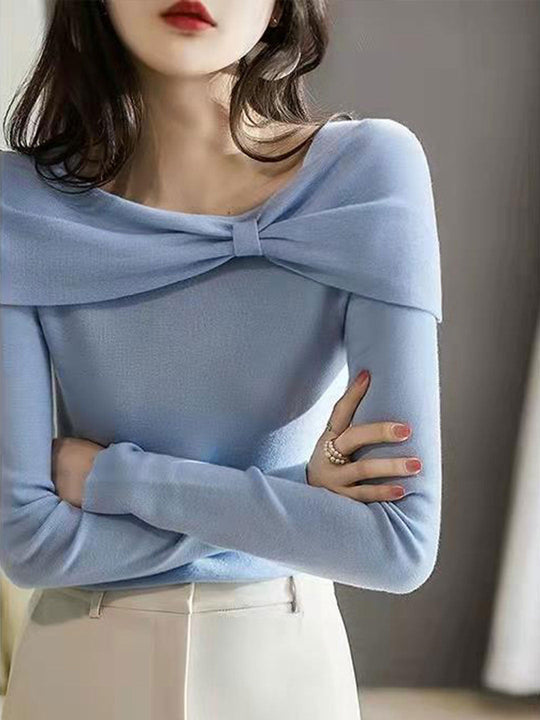 Heidi-Mode | Sweater Damen Schleife Strickpullover
