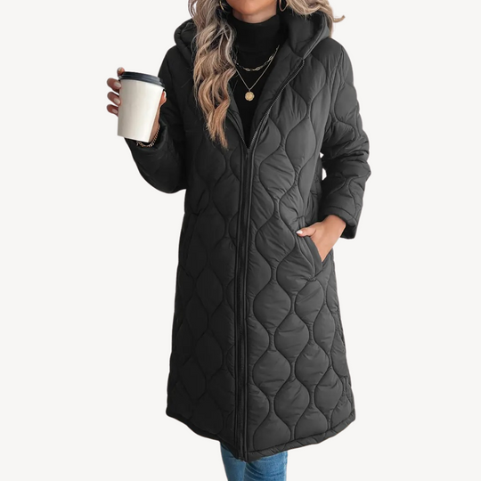 Heidi-Mode | Damen Schwarz Steppkapuzen-Puffermantel