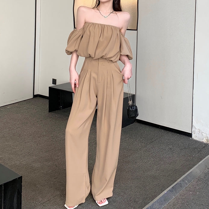 Heidi-Mode | Puffärmel Off Shoulder Top Anzug Breite Hosen Satz