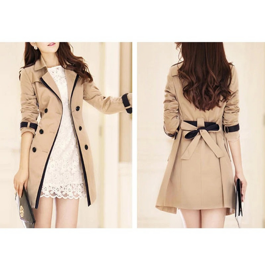Heidi-Mode | Eleganter Trenchcoat Damen Doppelreiher, Tailliert, Mittellang