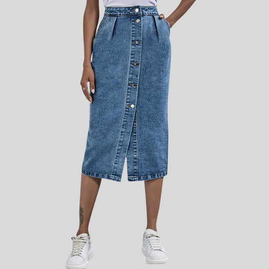 denim midirok met knoopsluiting