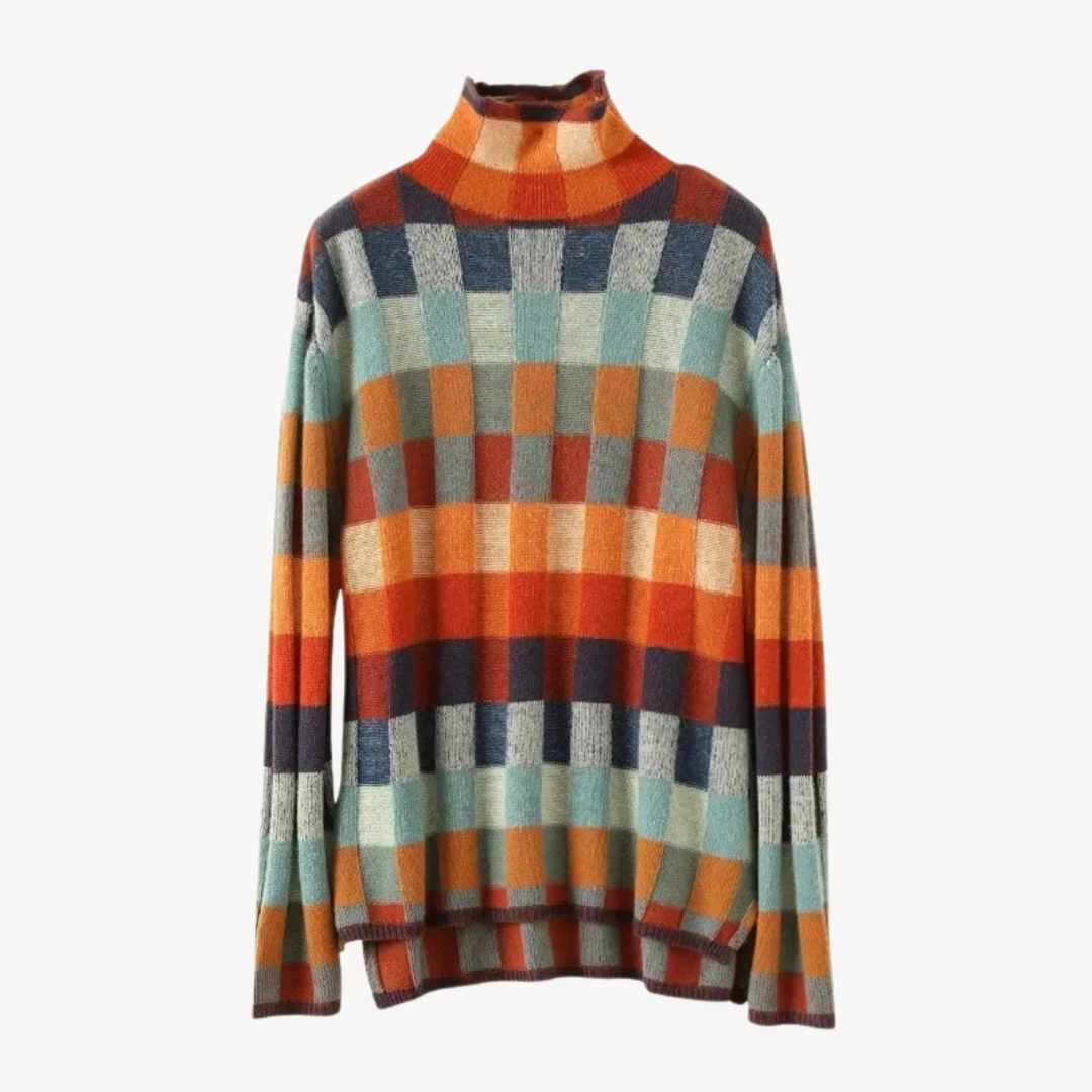 Heidi-Mode | Mehrfarbiger Karierten Strickpullover Damen