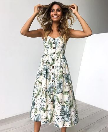 Heidi-Mode | Sexy Midi Elegante Sommerkleider Damen mit Stranddruck