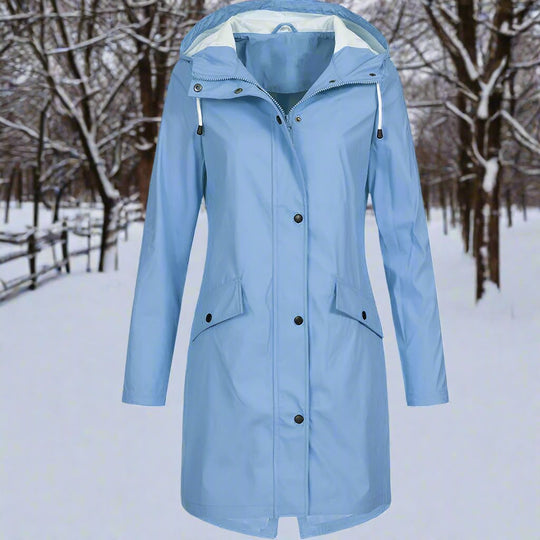 Heidi-Mode | Regenjacke Wasserdicht mit Kapuze und Reißverschluss Mittellang Praktische Taschen
