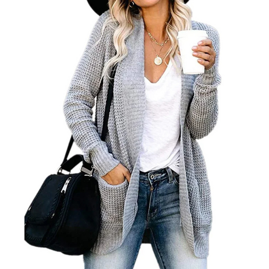 Heidi-Mode | Lange Westen Damen Offene Vorderseite Strickjacke mit Taschen