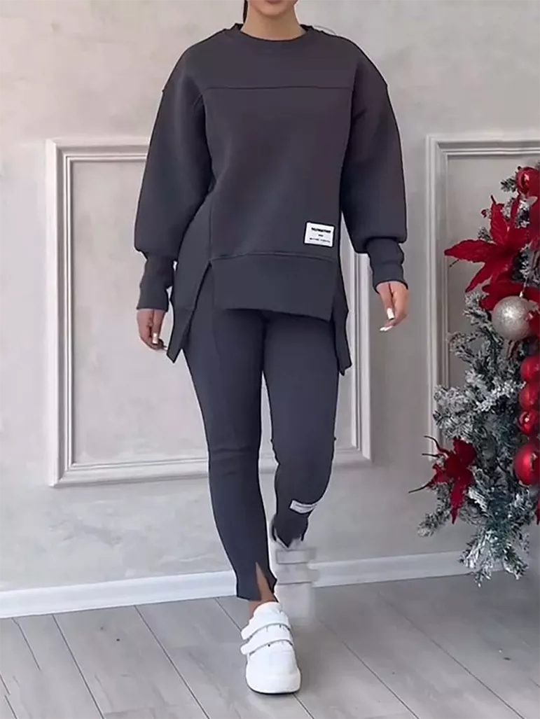 Heidi-Mode | Eleganter Pullover mit Patchwork und Leggings-Set Ideal für den Winter