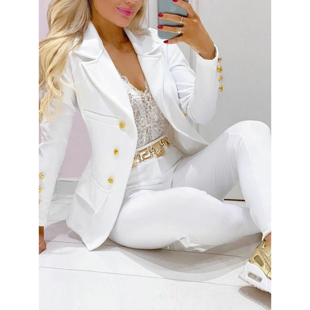 Heidi-Mode | Zweiteiliges Satz Kapuze Kragen Doppelreihe Damen Blazer