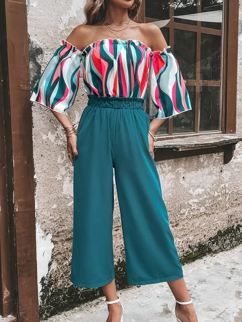 Off-Shoulder-Top und Hose mit hoher Taille