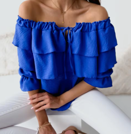 Heidi-Mode | T-Shirt mit Kragen mit Kordelzug und Geschichtetem Loo