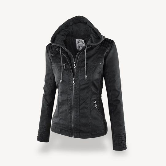 Heidi-Mode | Damen Wasserdichte Lederjacke mit Kapuze