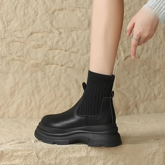 Heidi-Mode | Damen Chelsea Boots mit Elastischem Strickdetail