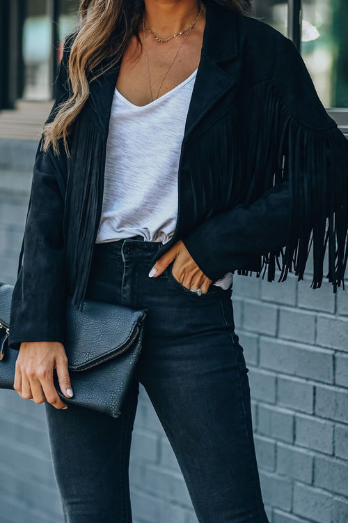 Heidi-Mode | At Your Best Fransenkante Faux Suede Shacket