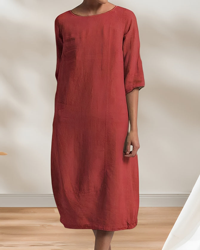 Heidi-Mode | Ladies Lässig Leinen Look Einfaches Midikleid