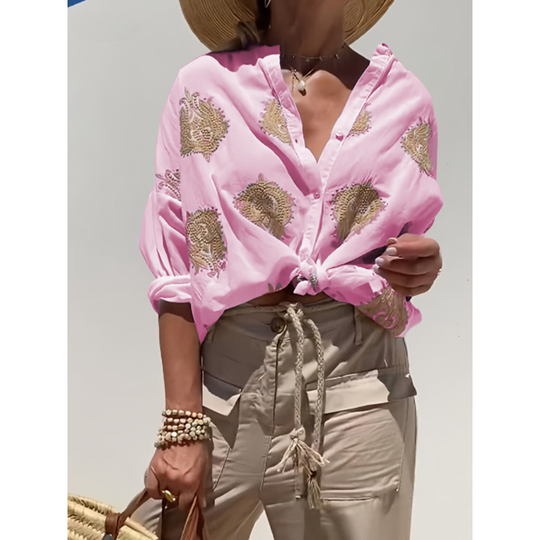 Heidi-Mode | Bluse mit goldenen Details - Elegant & bequem