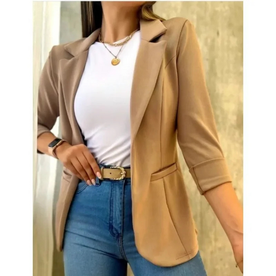 Heidi-Mode | Langer Damen Blazer mit Slim Fit und Aufgerollten Ärmeln