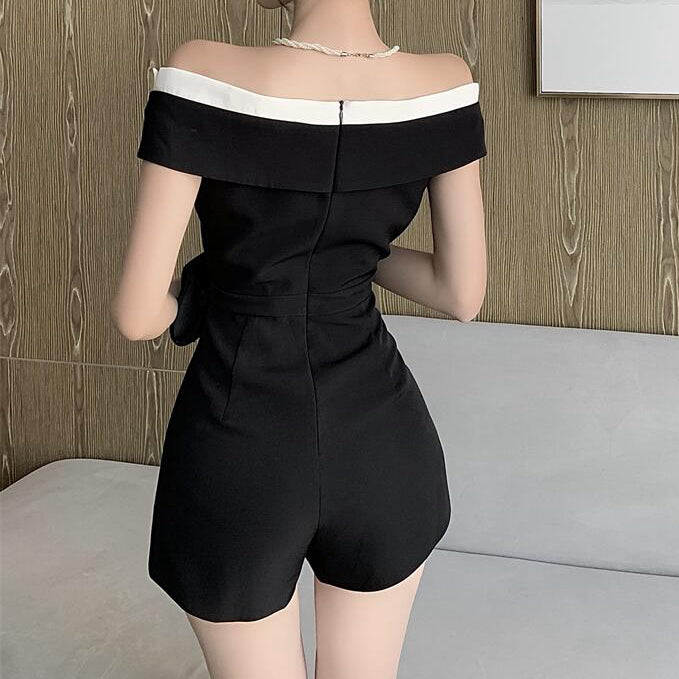 Heidi-Mode | Schwarzer Lässiger Off Shoulder Overall Shorts Romper