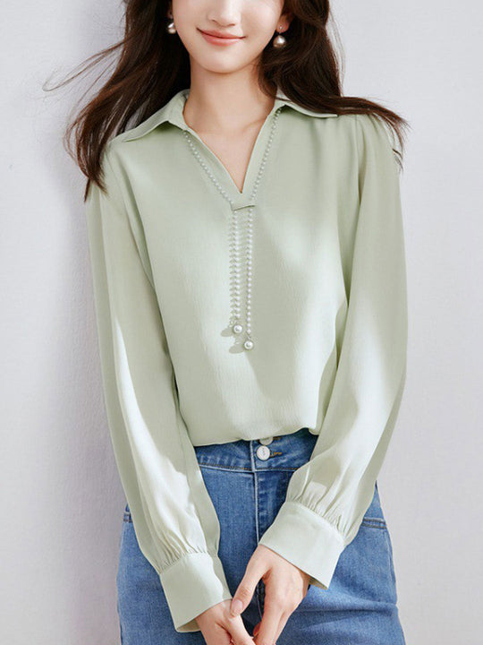 Heidi-Mode | Top Elegante V-Ausschnitt Satin Hemd
