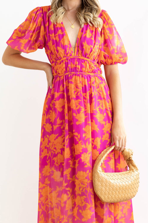 Heidi-Mode | Real Love Print Puffärmel Maxi Kleid