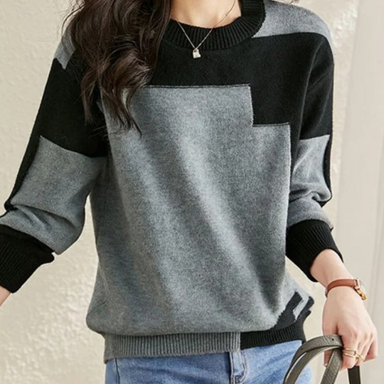 Heidi-Mode | Geometrischem Strickmuster, Lässiger Pullover Damen Pulli