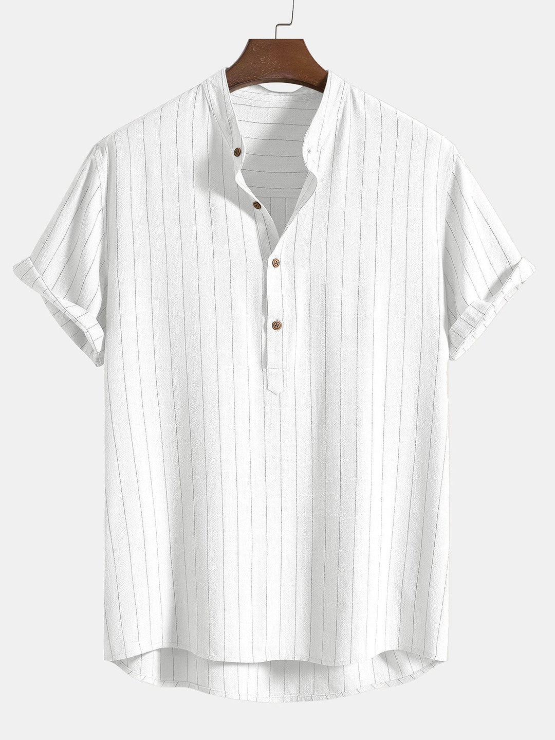 Blend Striped Half Open Placket Henley Collar Shirt & Straight Leg Pants