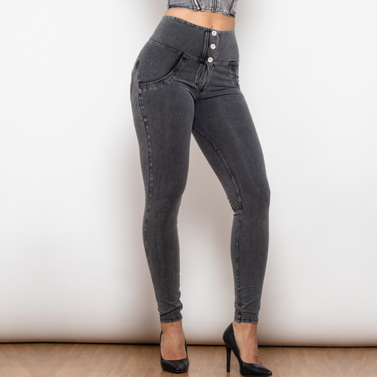 Heidi-Mode | Graue Enge Jeans mit Hoher Taille