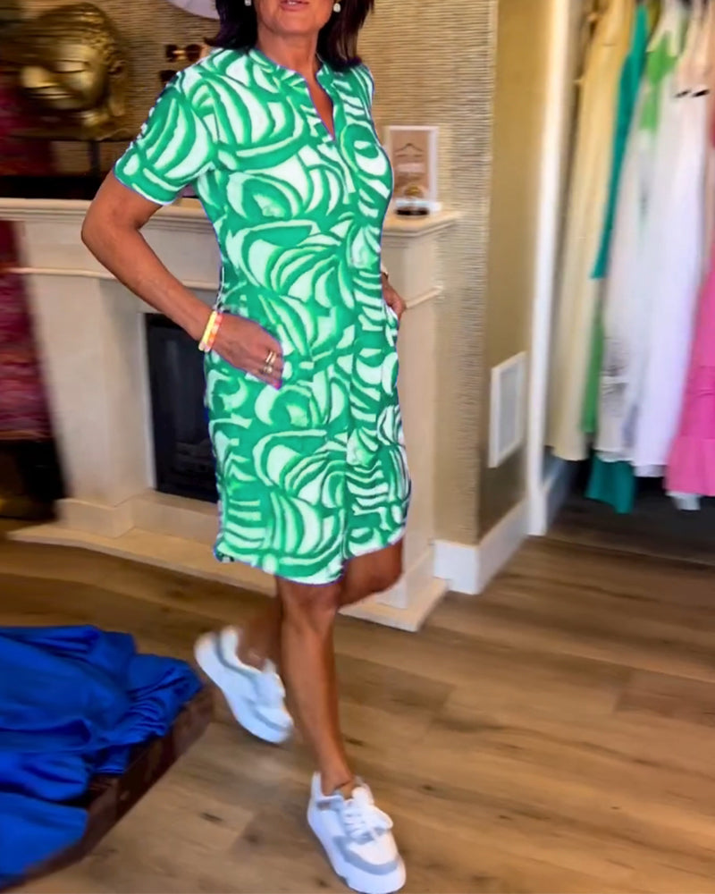 Heidi-Mode | Lässiges Bedrucktes Kleid mit Kurzen Ärmeln