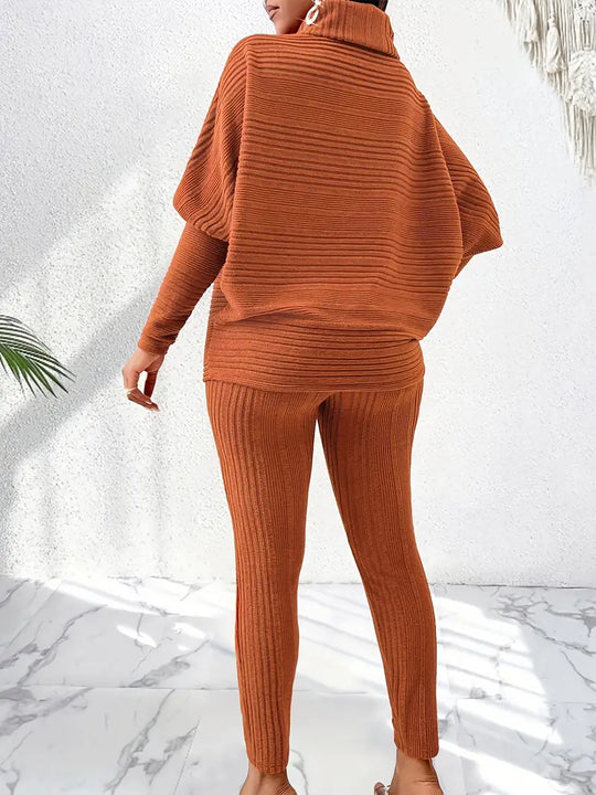 Heidi-Mode | Damen Hosenanzug Aus Polyester Strick, Langärmliges Oberteil Mit Stehkragen
