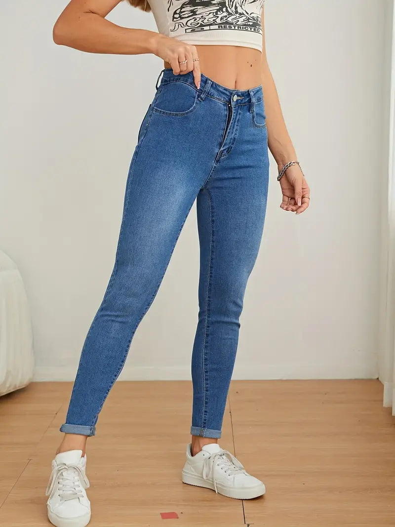 Heidi-Mode | Unifarbene Skinny Jeans mit Hoher Taille