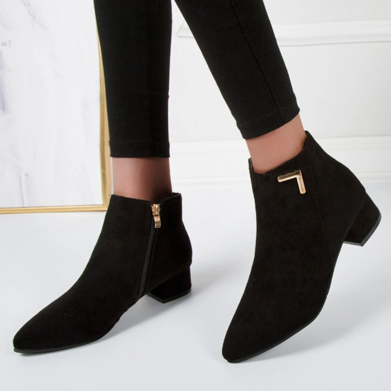 Heidi-Mode | Stiefeletten mit Spitzem Zehen und Mittelhohem Absatz Damen Stiefeletten