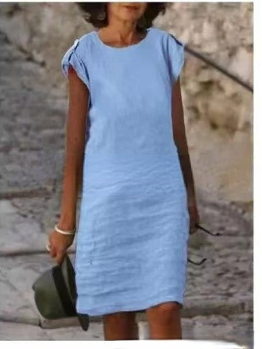 Heidi-Mode | Farbenfrohes Midikleid für Frauen aus Baumwolle, ärmellos mit rundem Ausschnitt