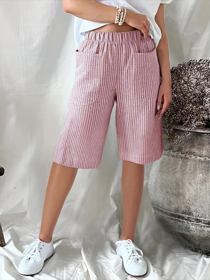 Heidi-Mode | Kurz, Lässig und Lockere Jacquard-Hosen mit Retro Künstlerischen Streifen
