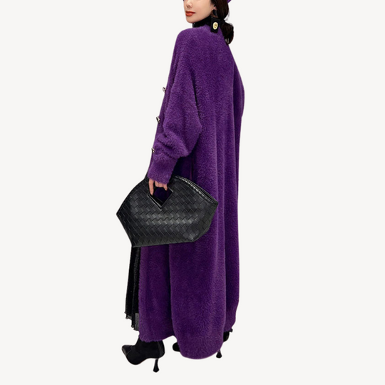 Heidi-Mode | Damen Langer Lila Flauschiger Mantel